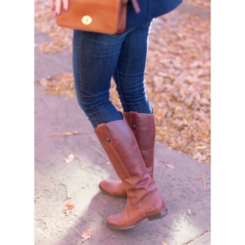 Frye Melissa Button Cognac Leather Knee High Boot - Picture 7 of 16